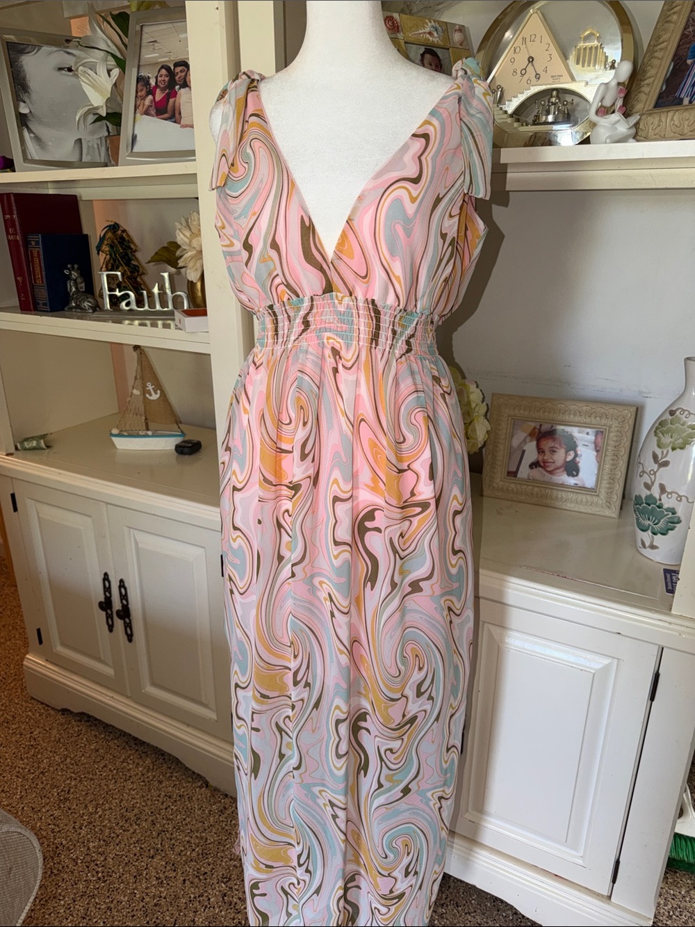 Liberty Love Pink Swirl Maxi Dress with V-Neck
